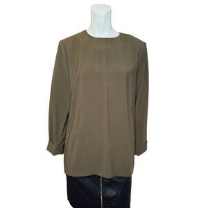 NEW GREY LAB women's long sleeve round neckline shirt in olive green